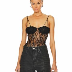 Free People If You Dare Lace Bodysuit Black S